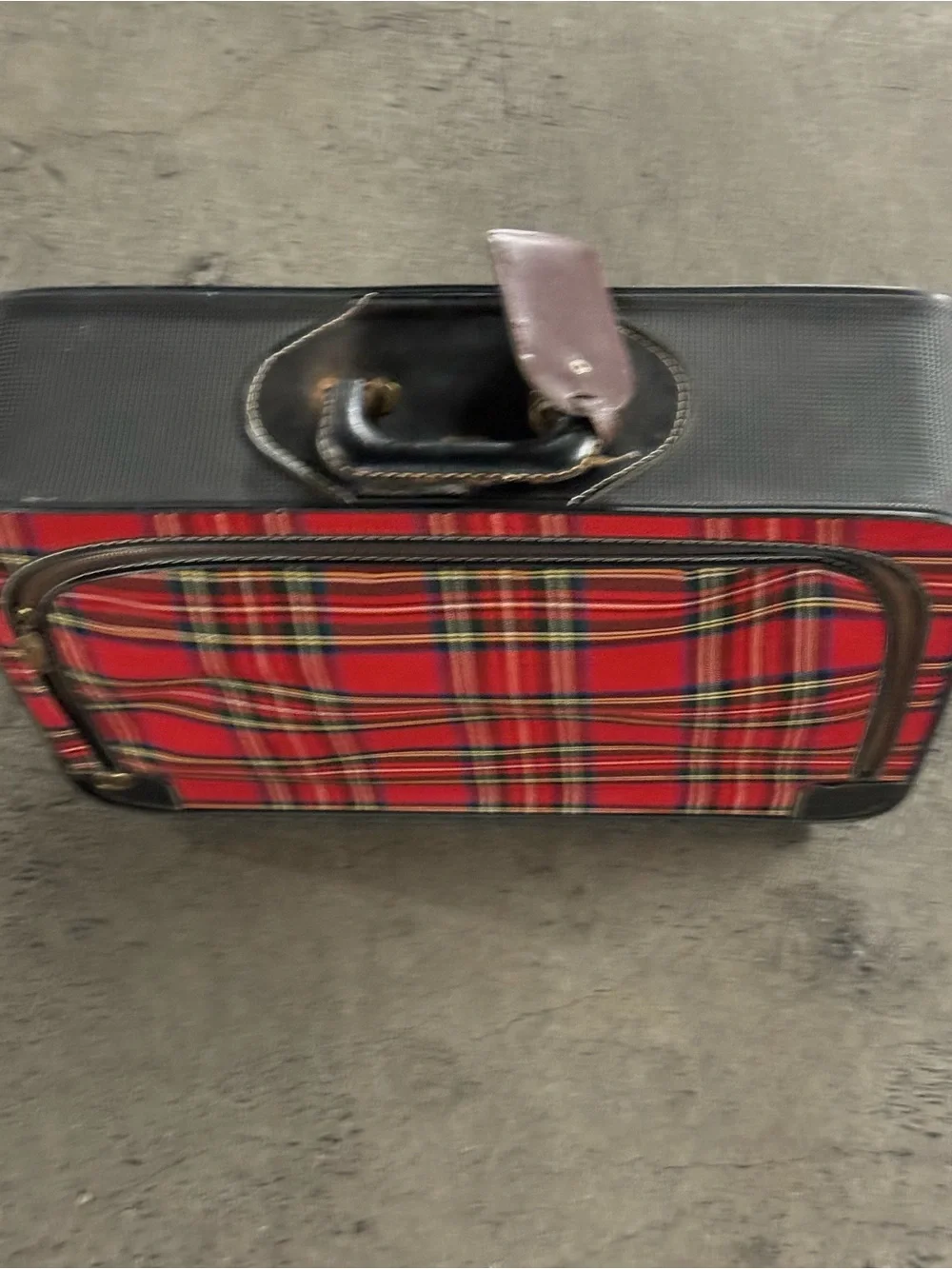 Vintage Leeds Red Tartan Carry-On Bag with Front Pocket